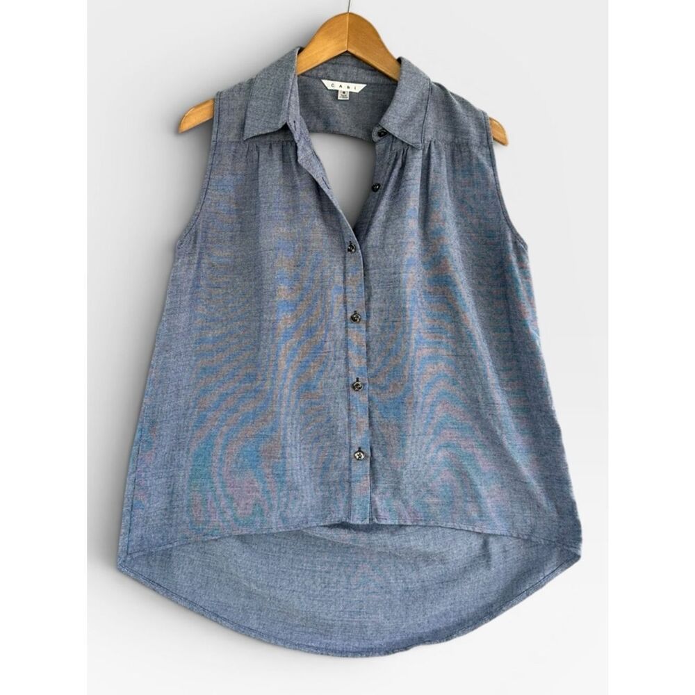 CAbi Sleeveless Button-Front Chambray Top in Blue
